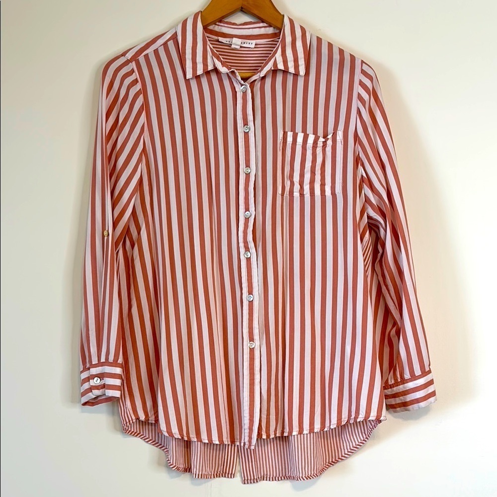 JANE + DELANCEY Salmon and White Striped Button-Up Shirt